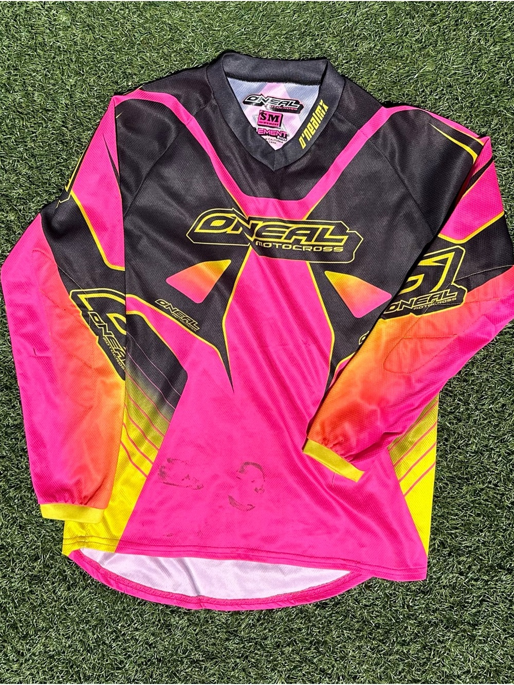 O'NEAL Women's Hot Pink & Black Long Sleeve Motocross Jersey with Yellow Accents